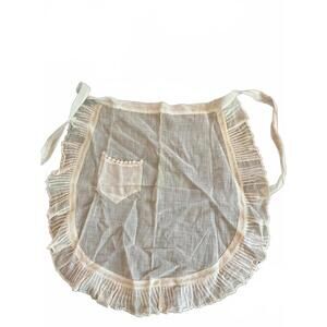 Vintage Ruffled Linen Apron with Pocket